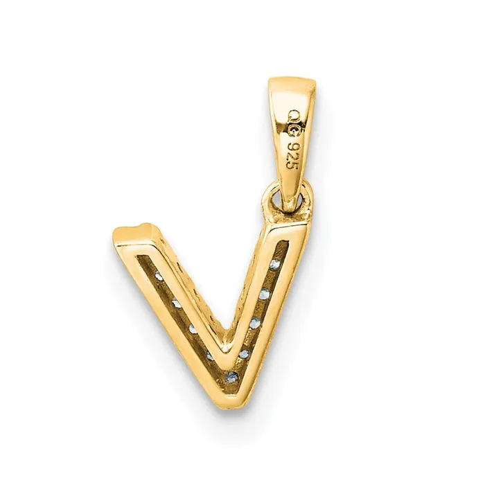 14k Yellow Gold Diamond Letter V Initial with Bail Pendant TreasureFineJewelers Necklaces