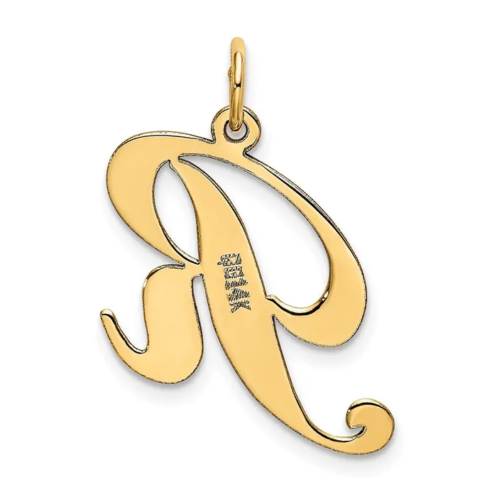 14k Yellow Gold Medium Fancy Script Letter R Initial Charm TreasureFineJewelers Charm Necklaces
