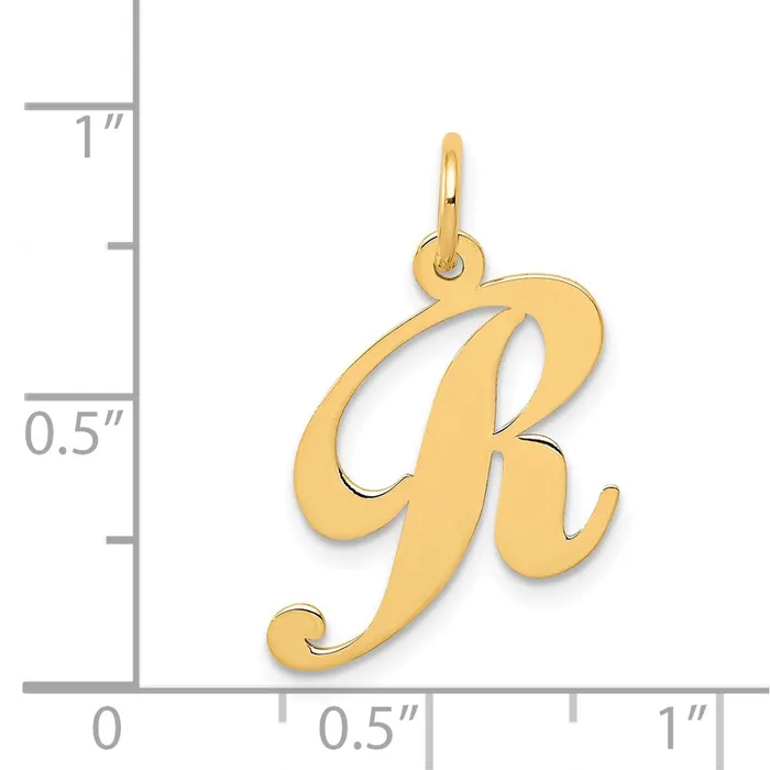14k Yellow Gold Medium Fancy Script Letter R Initial Charm TreasureFineJewelers Charm Necklaces