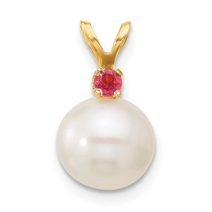 14k Yellow Gold Pink Topaz 885mm White Round FWC Pearl Pendant TreasureFineJewelers Necklaces 14k Yellow Gold Pink Topaz 885mm White Round FWC Pearl Pendant TreasureFineJewelers Necklaces
