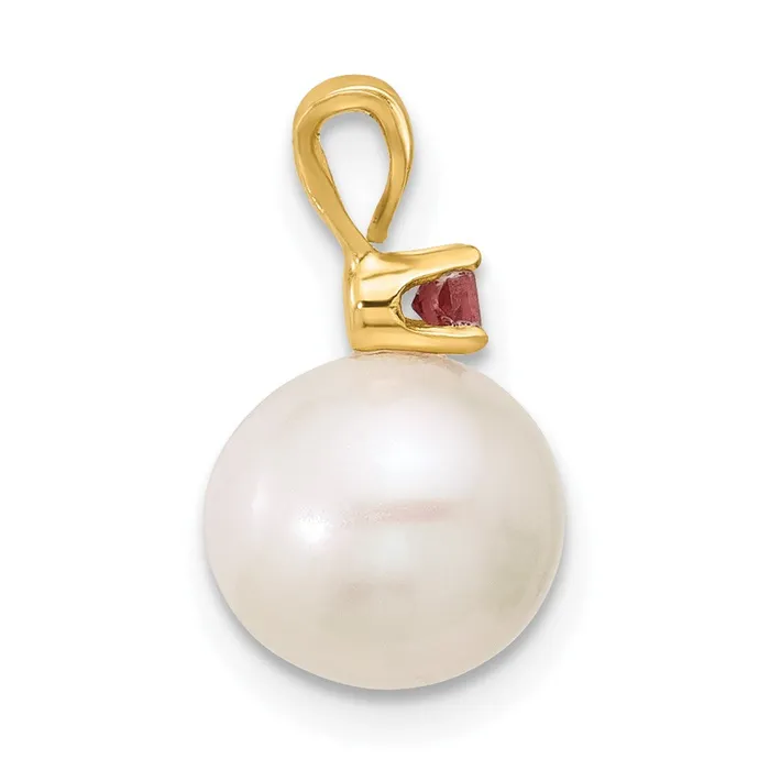 14k Yellow Gold Pink Topaz 885mm White Round FWC Pearl Pendant TreasureFineJewelers Necklaces