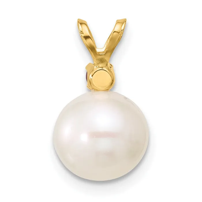 14k Yellow Gold Pink Topaz 885mm White Round FWC Pearl Pendant TreasureFineJewelers Necklaces
