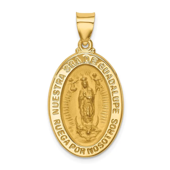 14k Yellow Gold PolishSatin Hollow Spanish Lady Of Guadalupe Medal Pendant TreasureFineJewelers Necklaces 14k Yellow Gold PolishSatin Hollow Spanish Lady Of Guadalupe Medal Pendant TreasureFineJewelers Necklaces