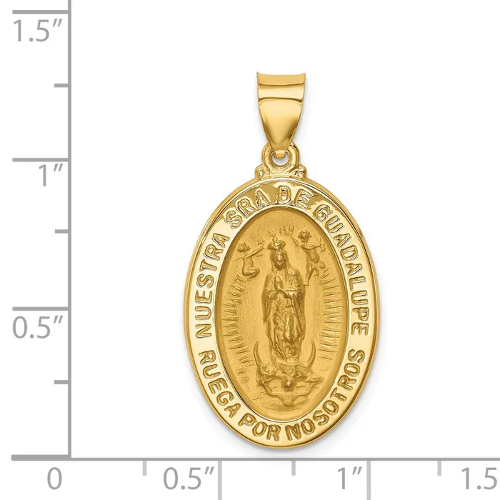14k Yellow Gold PolishSatin Hollow Spanish Lady Of Guadalupe Medal Pendant TreasureFineJewelers Necklaces