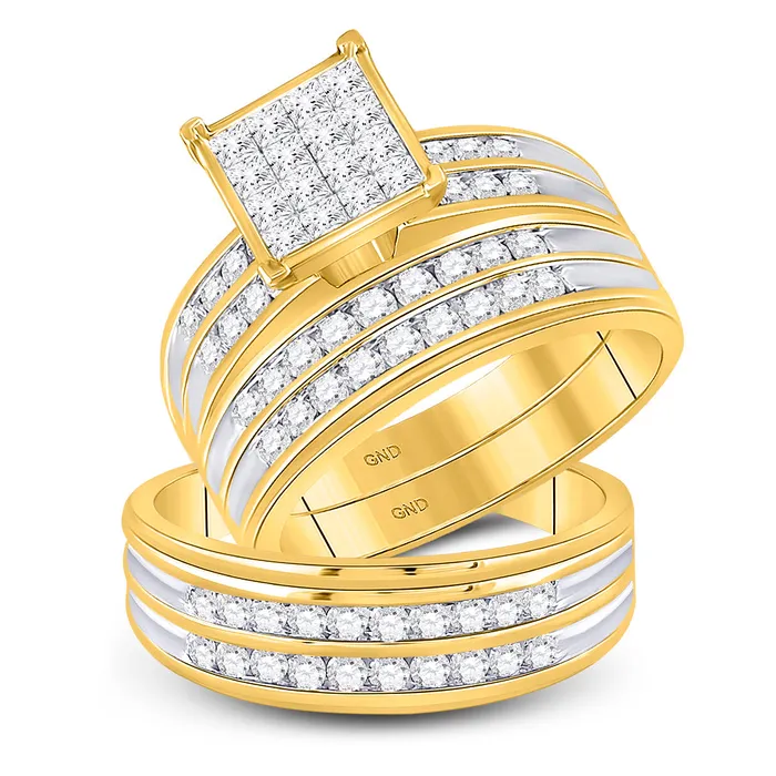14kt yellow gold his hers princess diamond cluster matching bridal wedding ring band set 1 12 cttw109761 North Arrow Shop Rings 14kt yellow gold his hers princess diamond cluster matching bridal wedding ring band set 1 12 cttw109761 North Arrow Shop Rings