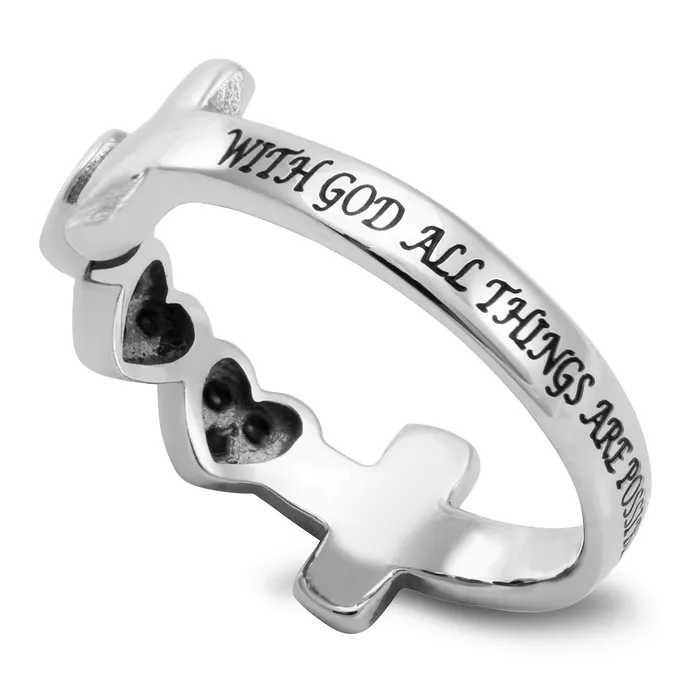 ALL THINGS ARE POSSIBLE Cross and Heart Ring with Stones Stainless Steel North Arrow Shop Rings ALL THINGS ARE POSSIBLE Cross and Heart Ring with Stones Stainless Steel North Arrow Shop Rings