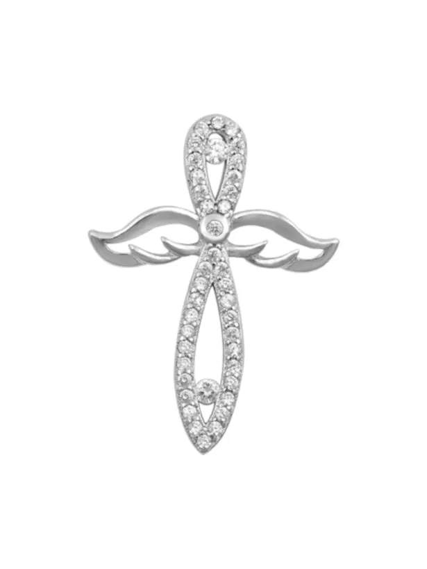 Angel Wing Cross Necklace Sterling Silver 925 with CZ Trinity Stones North Arrow Shop Necklaces Angel Wing Cross Necklace Sterling Silver 925 with CZ Trinity Stones North Arrow Shop Necklaces