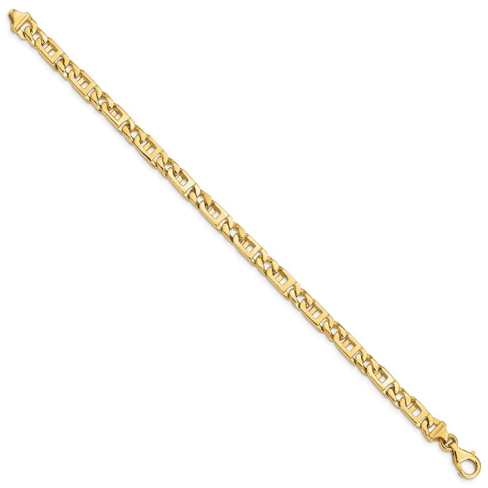 Bracelets TreasureFineJewelers 14K 8 inch 59mm Hand Polished Fancy Link with Fancy Lobster Clasp Bracelet