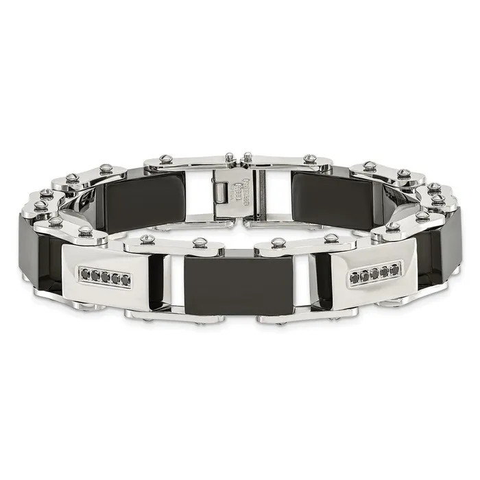 Bracelets TreasureFineJewelers Chisel Stainless Steel Polished Black IPplated with 14 carat Black Diamond 85 inch Bracelet