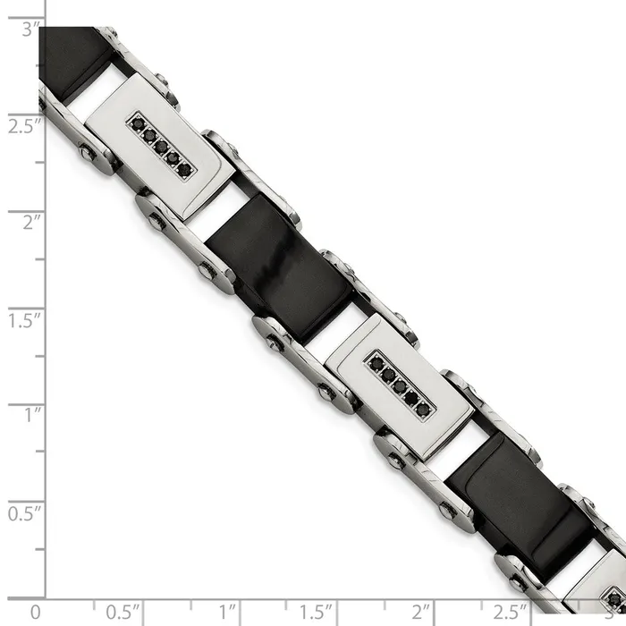 Bracelets TreasureFineJewelers Chisel Stainless Steel Polished Black IPplated with 14 carat Black Diamond 85 inch Bracelet