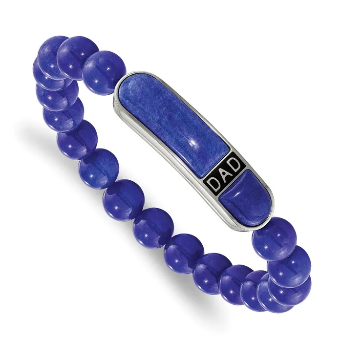 Bracelets TreasureFineJewelers Chisel Stainless Steel Polished Enameled 105mm Lapis Beaded Stretch DAD ID Bracelet Bracelets TreasureFineJewelers Chisel Stainless Steel Polished Enameled 105mm Lapis Beaded Stretch DAD ID Bracelet
