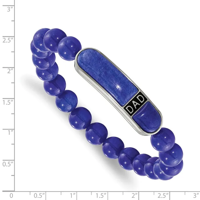 Bracelets TreasureFineJewelers Chisel Stainless Steel Polished Enameled 105mm Lapis Beaded Stretch DAD ID Bracelet