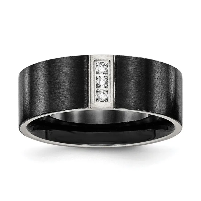 Bracelets TreasureFineJewelers Stainless Steel Brushed Black IPplated wCZ 8mm Flat
