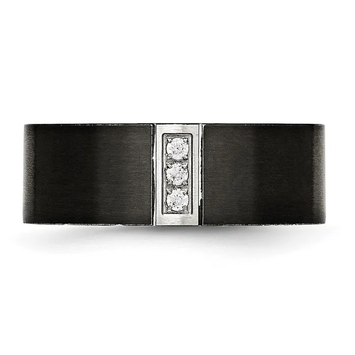 Bracelets TreasureFineJewelers Stainless Steel Brushed Black IPplated wCZ 8mm Flat
