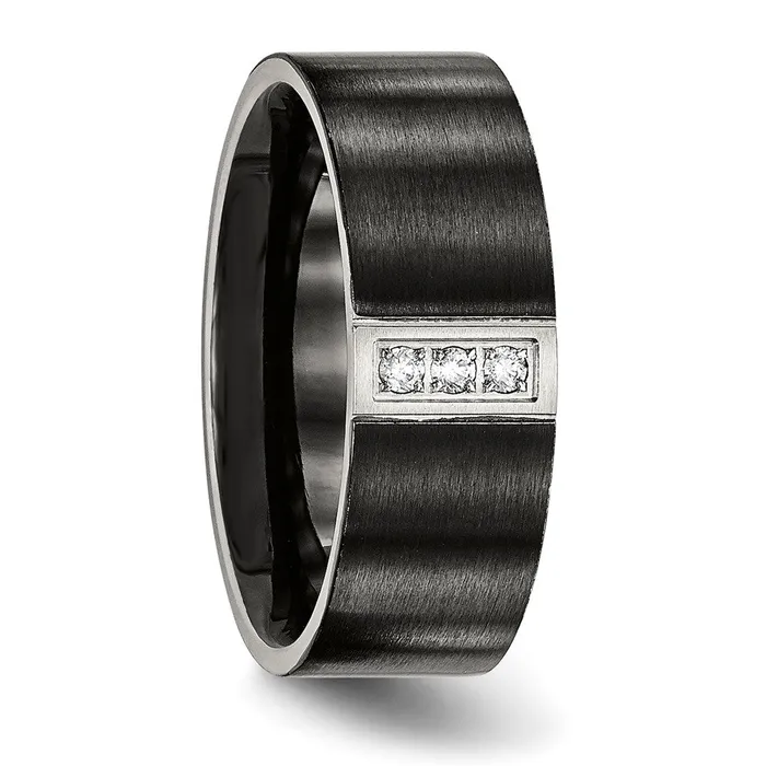 Bracelets TreasureFineJewelers Stainless Steel Brushed Black IPplated wCZ 8mm Flat