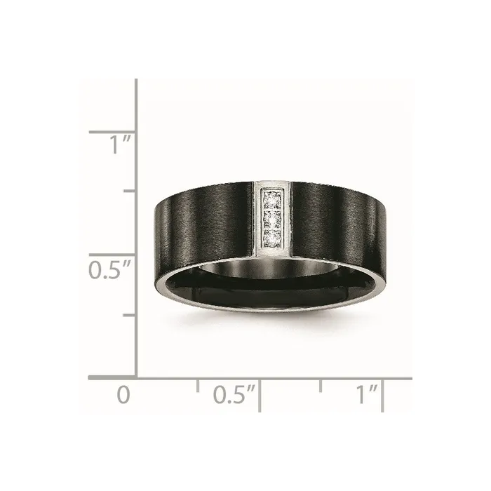 Bracelets TreasureFineJewelers Stainless Steel Brushed Black IPplated wCZ 8mm Flat