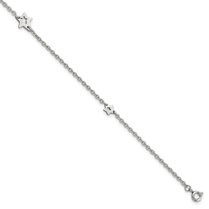 Bracelets TreasureFineJewelers Stainless Steel Polished Stars w1in ext 9in Anklet Bracelets TreasureFineJewelers Stainless Steel Polished Stars w1in ext 9in Anklet