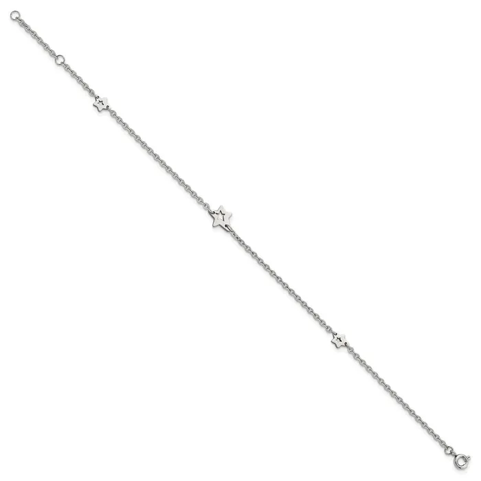 Bracelets TreasureFineJewelers Stainless Steel Polished Stars w1in ext 9in Anklet