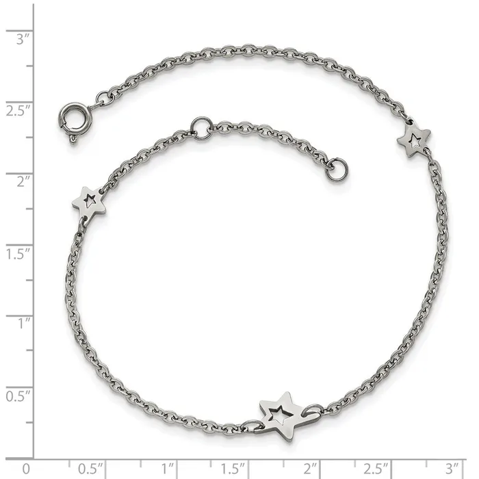 Bracelets TreasureFineJewelers Stainless Steel Polished Stars w1in ext 9in Anklet