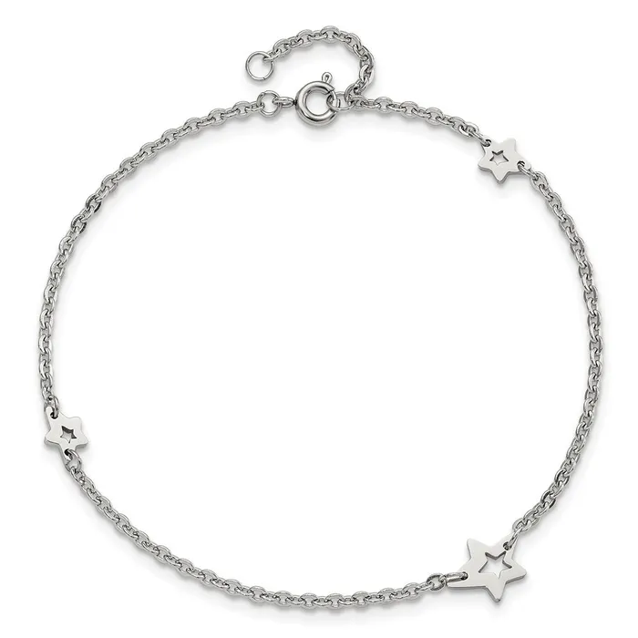 Bracelets TreasureFineJewelers Stainless Steel Polished Stars w1in ext 9in Anklet