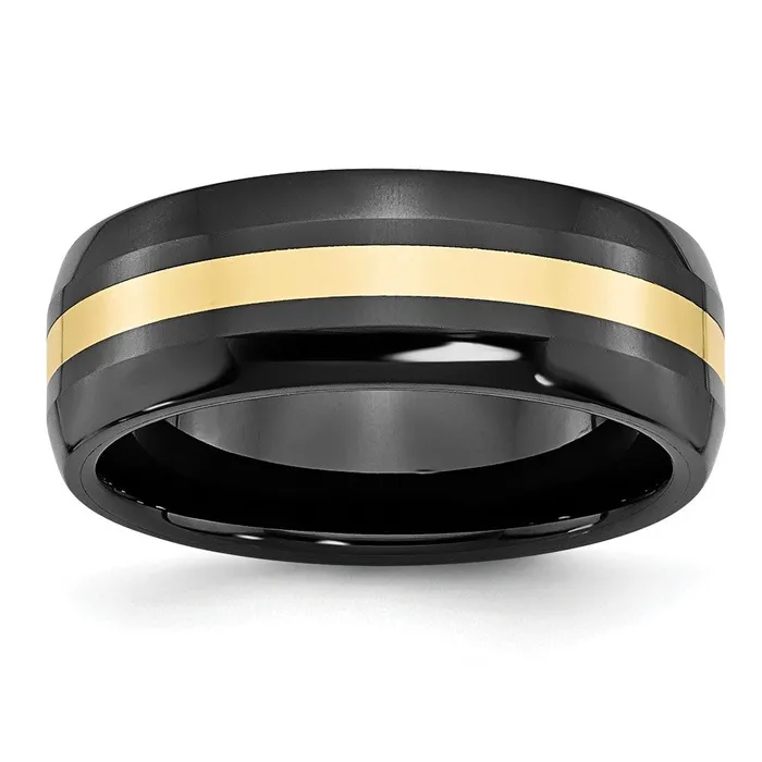 Ceramic Black with 14k Inlay 8mm Polished Band TreasureFineJewelers Rings Ceramic Black with 14k Inlay 8mm Polished Band TreasureFineJewelers Rings
