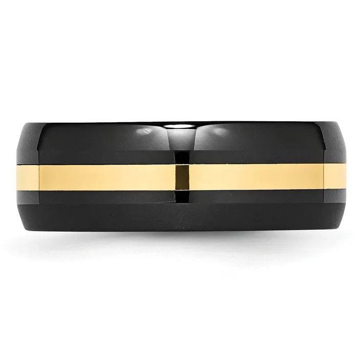 Ceramic Black with 14k Inlay 8mm Polished Band TreasureFineJewelers Rings