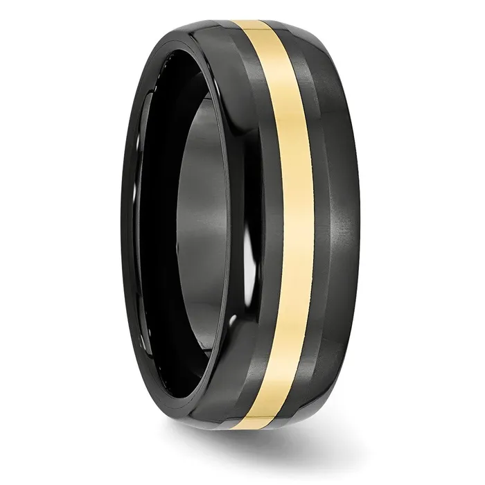 Ceramic Black with 14k Inlay 8mm Polished Band TreasureFineJewelers Rings