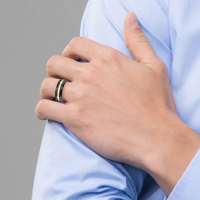 Ceramic Black with 14k Inlay 8mm Polished Band TreasureFineJewelers Rings