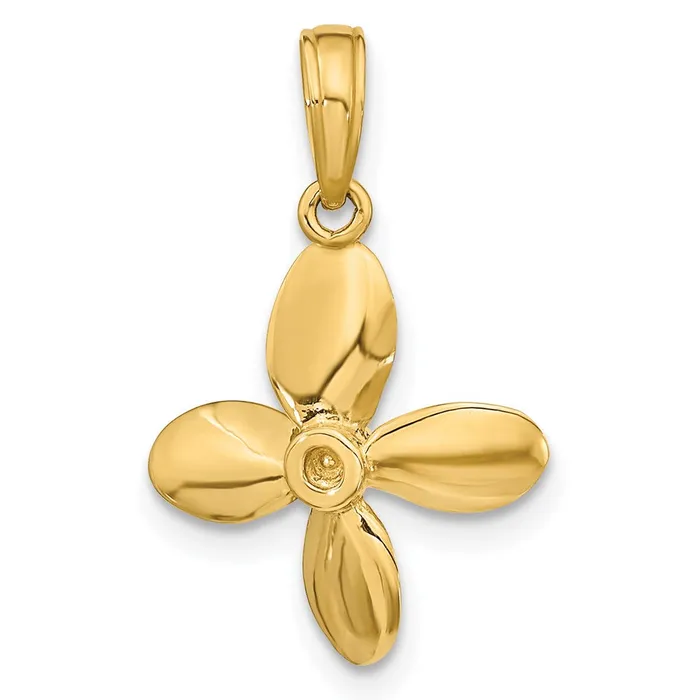 Charm Necklaces 14K 3D w 4 Blades Propeller Charm TreasureFineJewelers