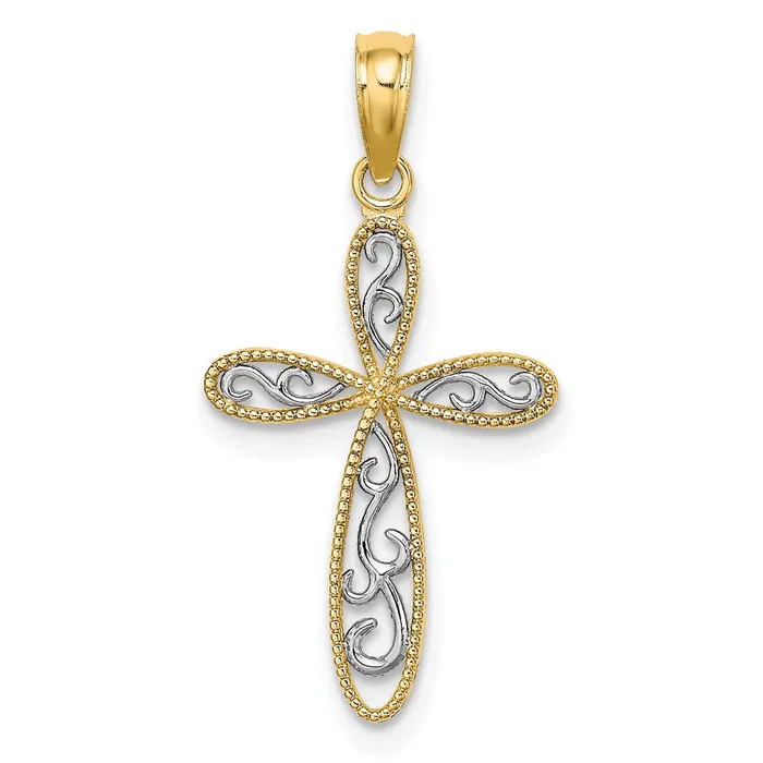 Charm Necklaces 14K w Rhodium Filigree and Milgrain Cross Charm TreasureFineJewelers Charm Necklaces 14K w Rhodium Filigree and Milgrain Cross Charm TreasureFineJewelers