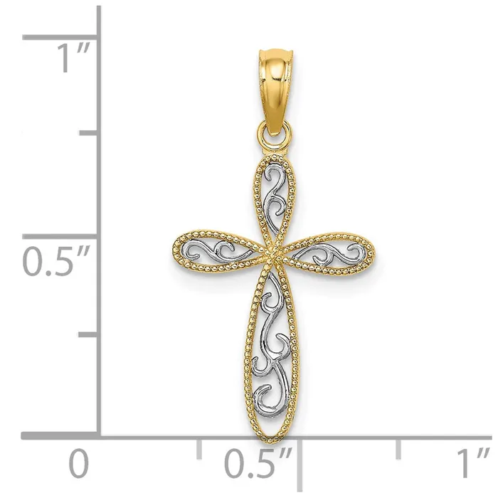 Charm Necklaces 14K w Rhodium Filigree and Milgrain Cross Charm TreasureFineJewelers