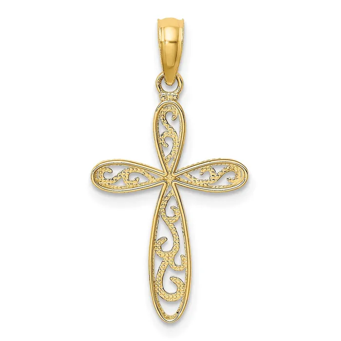 Charm Necklaces 14K w Rhodium Filigree and Milgrain Cross Charm TreasureFineJewelers