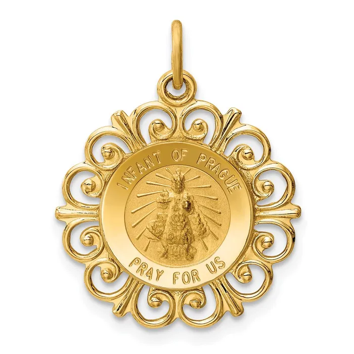 Charm Necklaces 14k Yellow Gold Infant of Prague Medal Charm TreasureFineJewelers