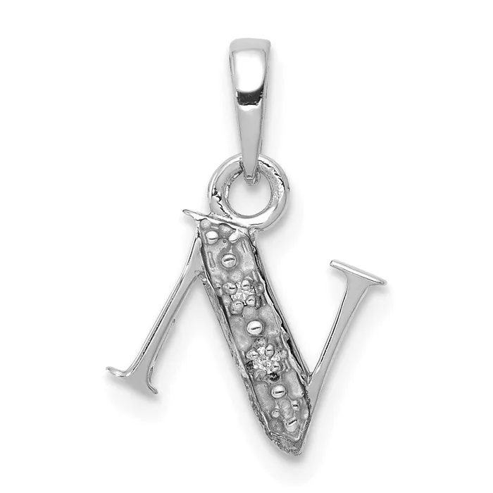 Charm Necklaces TreasureFineJewelers 10k White Gold Initial N Charm