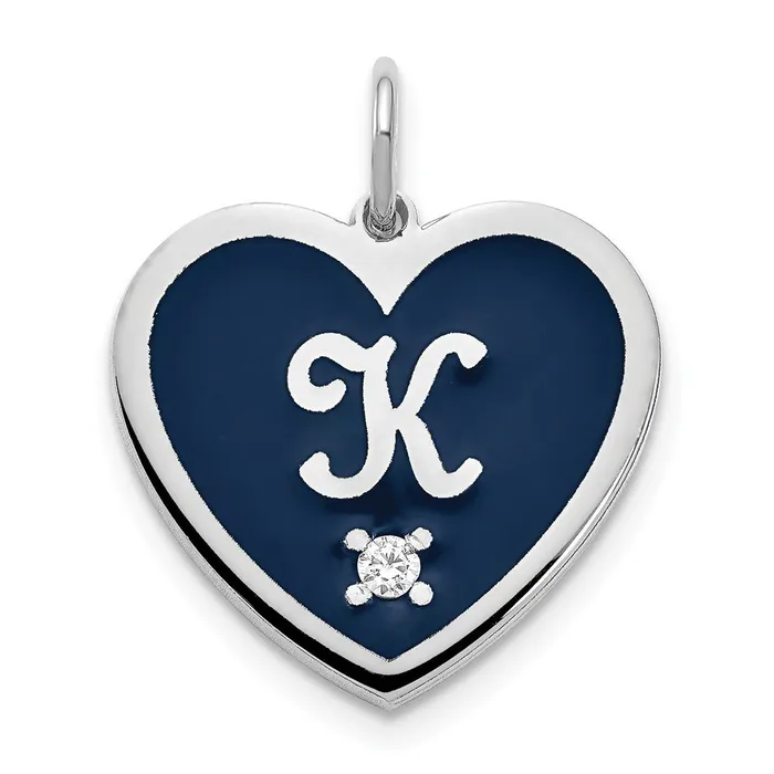 Charm Necklaces TreasureFineJewelers 10K White Gold Monogram Initial Enameled Heart with Diamond Charm Charm Necklaces TreasureFineJewelers 10K White Gold Monogram Initial Enameled Heart with Diamond Charm