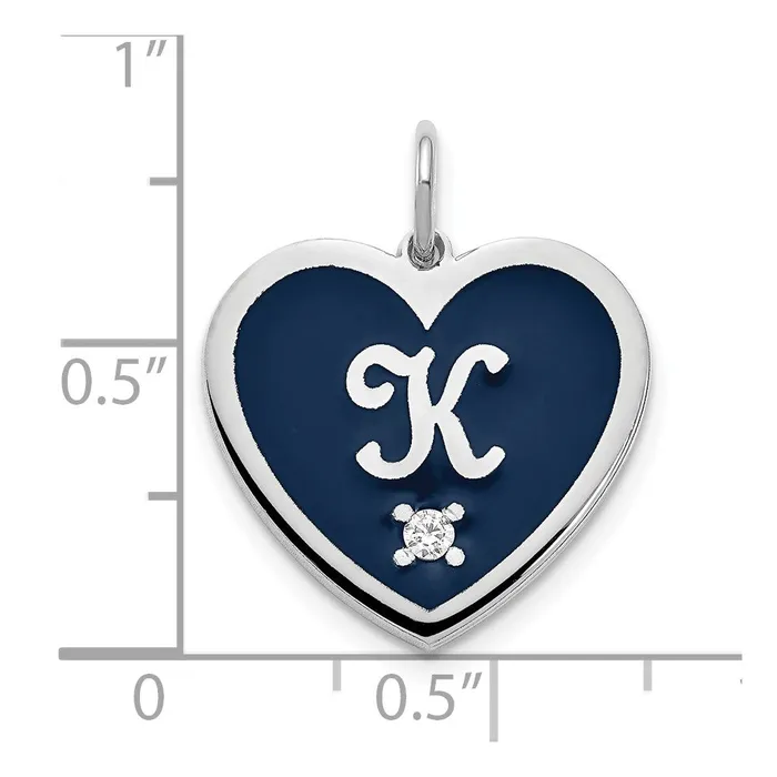 Charm Necklaces TreasureFineJewelers 10K White Gold Monogram Initial Enameled Heart with Diamond Charm