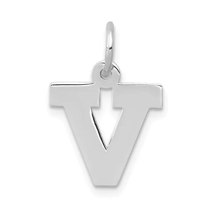 Charm Necklaces TreasureFineJewelers 10k White Gold Small Block Initial V Charm Charm Necklaces TreasureFineJewelers 10k White Gold Small Block Initial V Charm