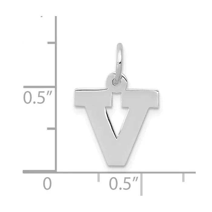 Charm Necklaces TreasureFineJewelers 10k White Gold Small Block Initial V Charm