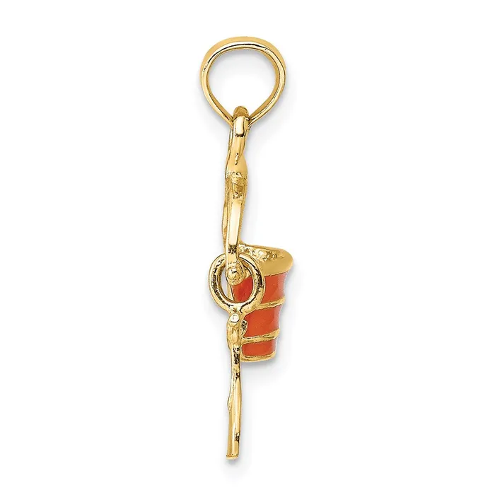 Charm Necklaces TreasureFineJewelers 14K 2D Orange Enameled Beach Bucket wMoveable Shovel Charm