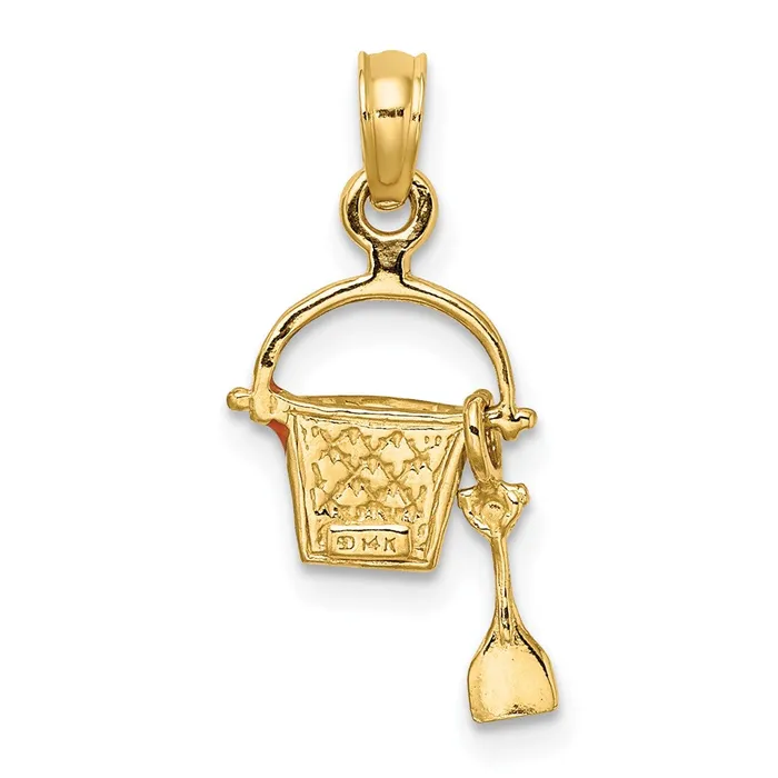 Charm Necklaces TreasureFineJewelers 14K 2D Orange Enameled Beach Bucket wMoveable Shovel Charm