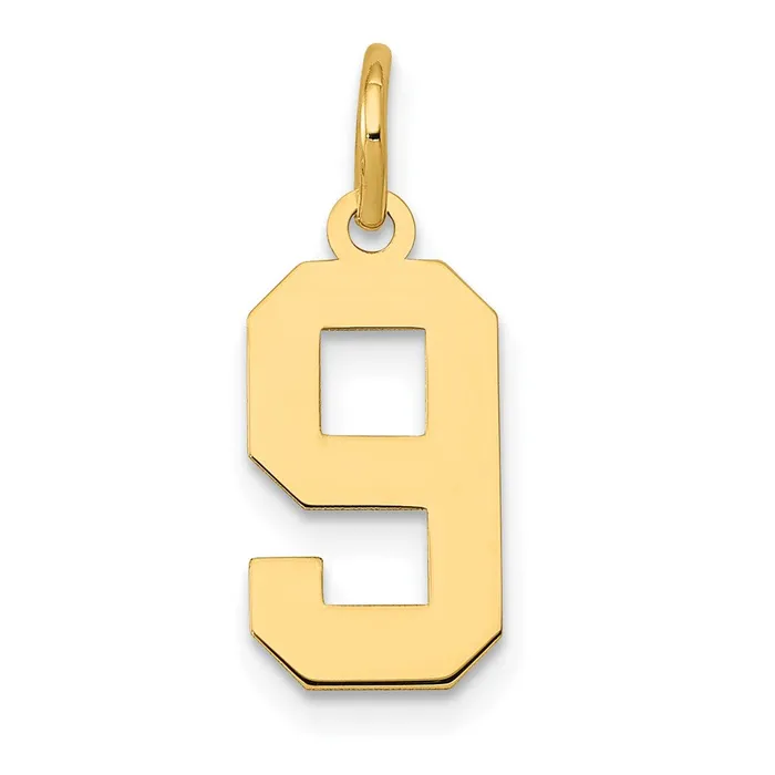 Charm Necklaces TreasureFineJewelers 14k Small Polished Number 9 Charm