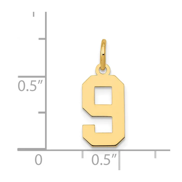 Charm Necklaces TreasureFineJewelers 14k Small Polished Number 9 Charm