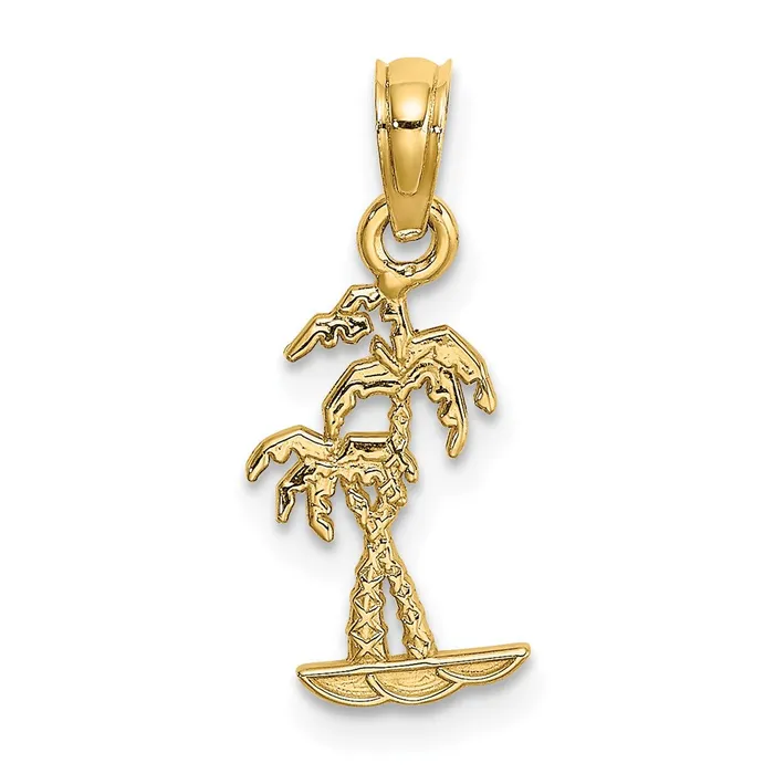 Charm Necklaces TreasureFineJewelers 14K Texture Mini Double Palm Trees Charm Charm Necklaces TreasureFineJewelers 14K Texture Mini Double Palm Trees Charm