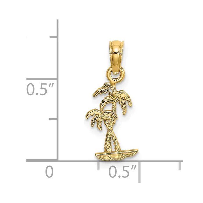 Charm Necklaces TreasureFineJewelers 14K Texture Mini Double Palm Trees Charm