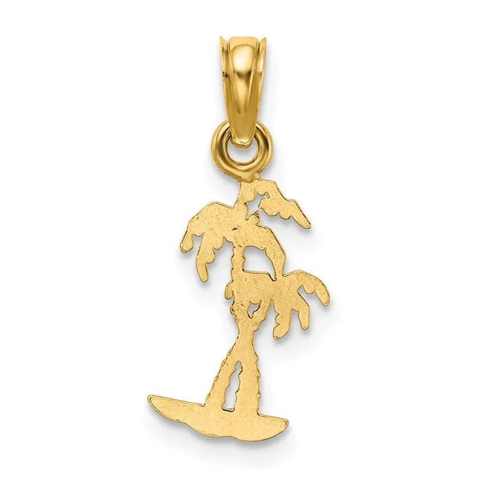 Charm Necklaces TreasureFineJewelers 14K Texture Mini Double Palm Trees Charm