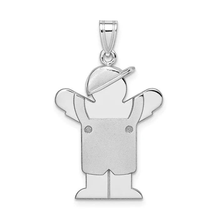 Charm Necklaces TreasureFineJewelers 14k White Gold Medium Boy with Hat on Left Engravable Charm