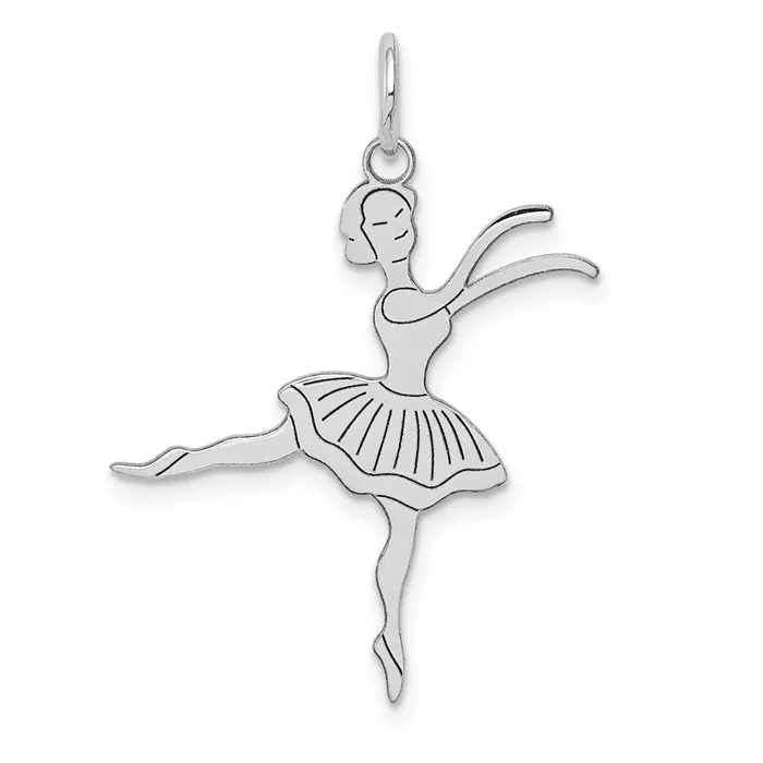 Charm Necklaces TreasureFineJewelers 14k White Gold Satin Polished Ballerina Charm Charm Necklaces TreasureFineJewelers 14k White Gold Satin Polished Ballerina Charm