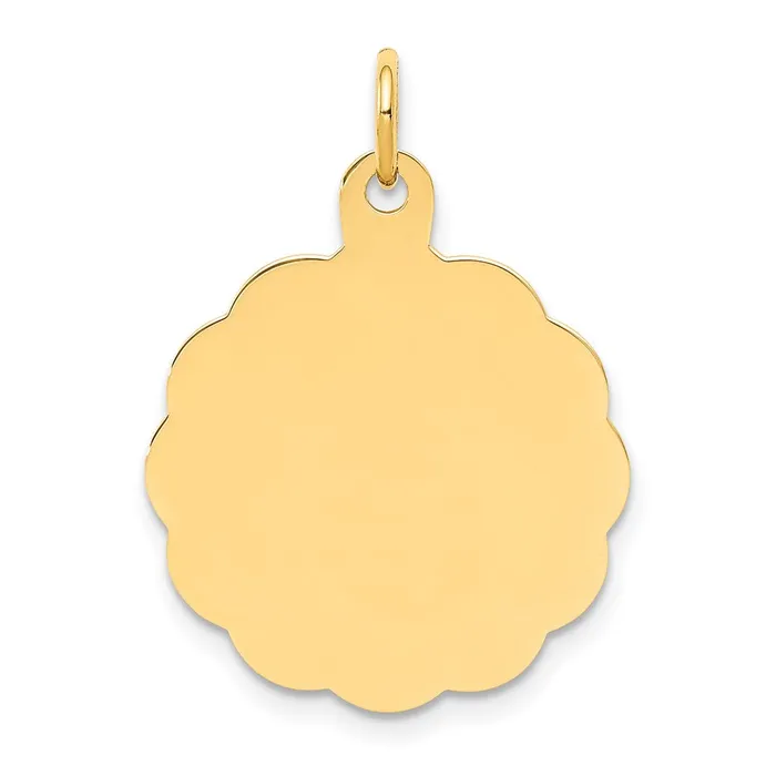 Charm Necklaces TreasureFineJewelers 14k Yellow Gold 027 Gauge Engravable Scalloped Disc Charm