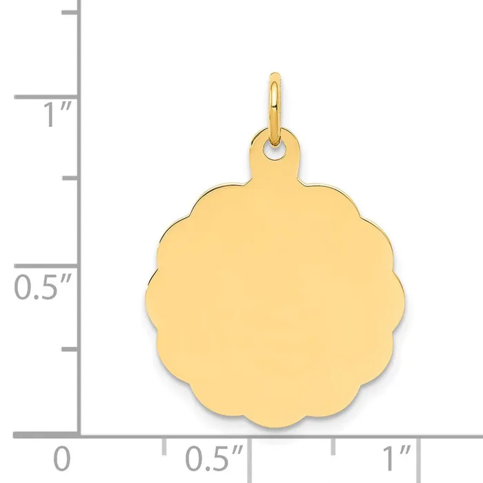 Charm Necklaces TreasureFineJewelers 14k Yellow Gold 027 Gauge Engravable Scalloped Disc Charm