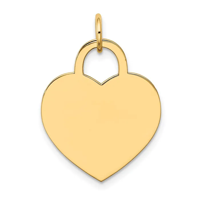 Charm Necklaces TreasureFineJewelers 14k Yellow Gold Large Engravable Heart Charm